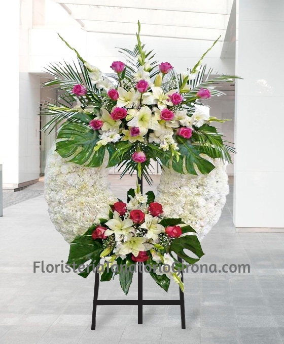Corona floral funeraria Doble Cabezal Blanca